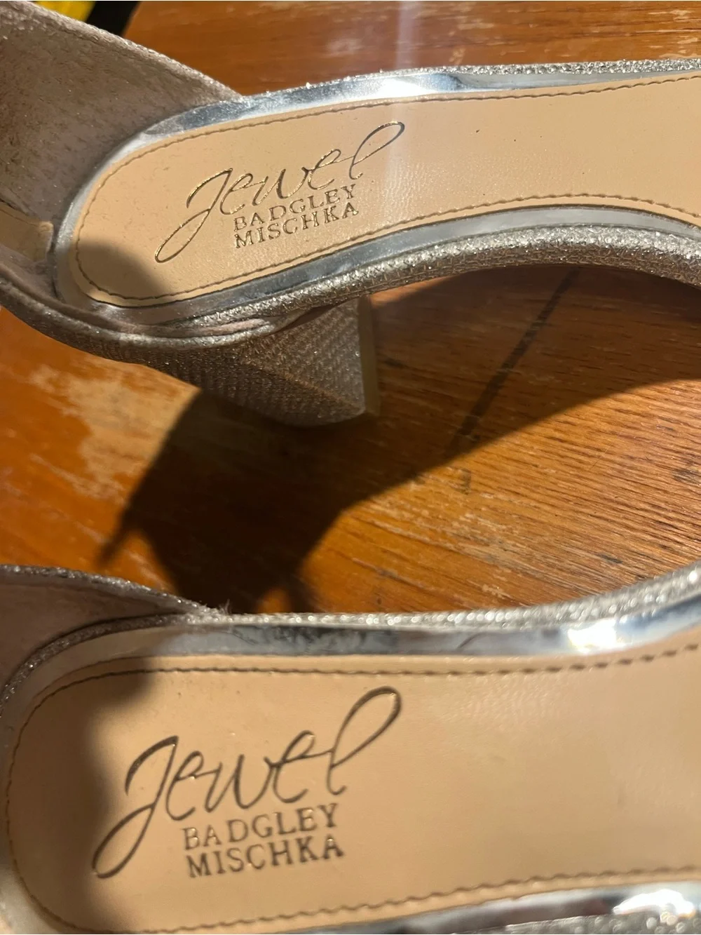 Jewel Badgley Mischka Silver Sparkle Ankle Strap Bradley Sandal Heels SZ 6